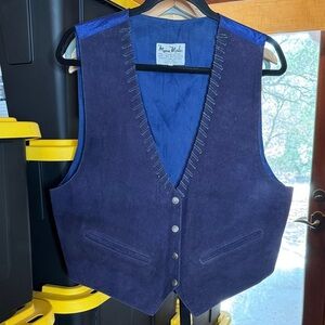 Vintage Mona Mode Navy Blue Suede Vest Size Large